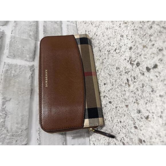 Burberry Handbags - Burberry Elmore Leather and Canvas Horseferry Check Zip Wallet